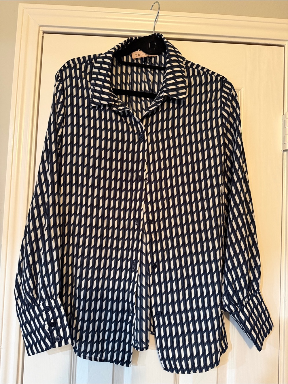 Philosophy Navy and White Geometric Button-Down Shirt